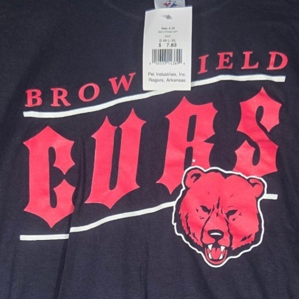 Jerzees T-Shirt Mens Large Black Brownfield Cubs Bear Graphic Tee NWT
